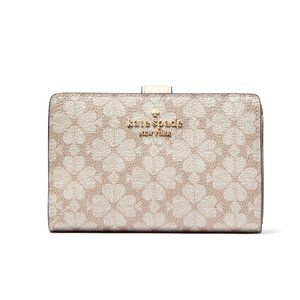 New Kate Spade Signature Spade Flower Medium Compact Bifold Wallet Dark Beige